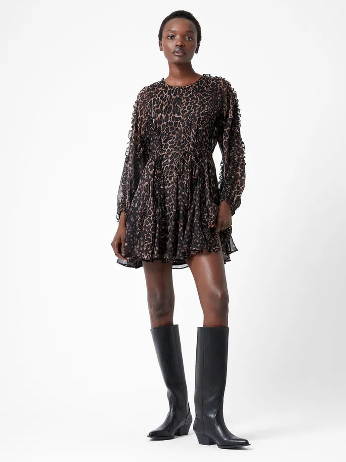 Woman Dresses French Connection Emina Chiffon Leopard Print Long Sleeve Mini Dress Leopard Woman Dresses French Connection Emina Chiffon Leopard Print Long Sleeve Mini Dress Leopard