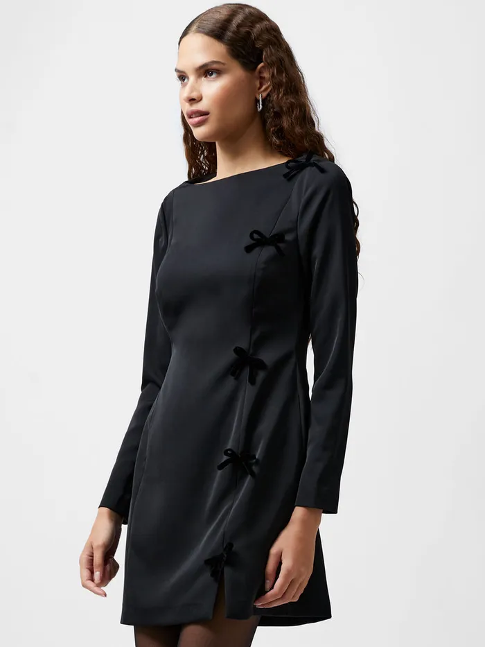 Woman Dresses French Connection Fenix Satin Bow Long Sleeve Mini Dress Blackout