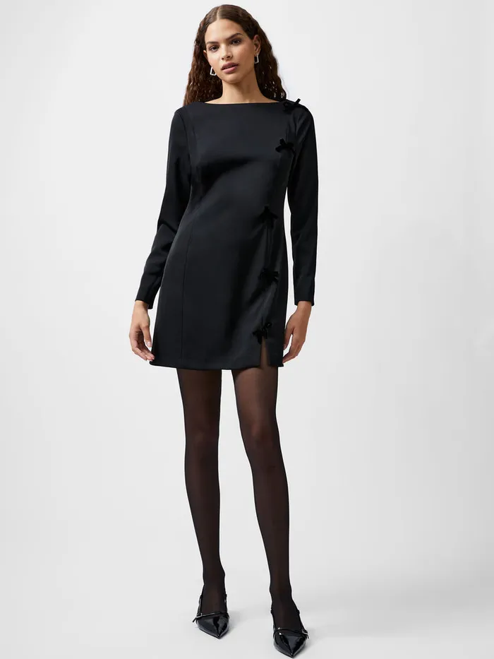 Woman Dresses French Connection Fenix Satin Bow Long Sleeve Mini Dress Blackout Woman Dresses French Connection Fenix Satin Bow Long Sleeve Mini Dress Blackout