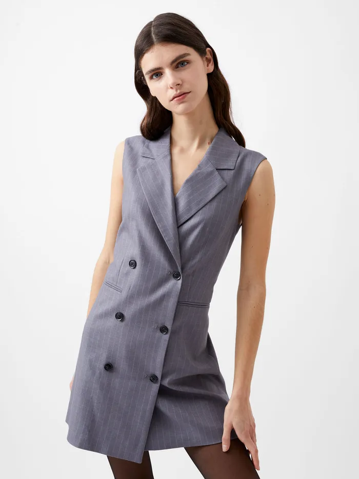 Woman Dresses French Connection Fiorella Pin Stripe Tuxedo Mini Dress Grey