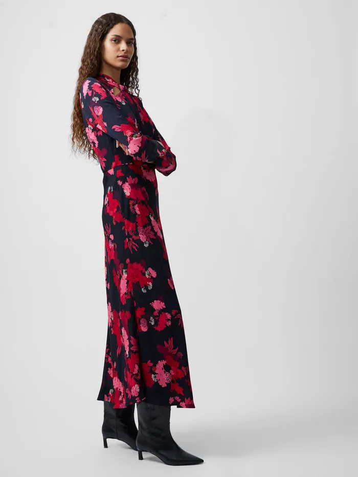 Woman Dresses French Connection Foliage Chiara Tie Knot Neck Dress Blackout Multi Woman Dresses French Connection Foliage Chiara Tie Knot Neck Dress Blackout Multi