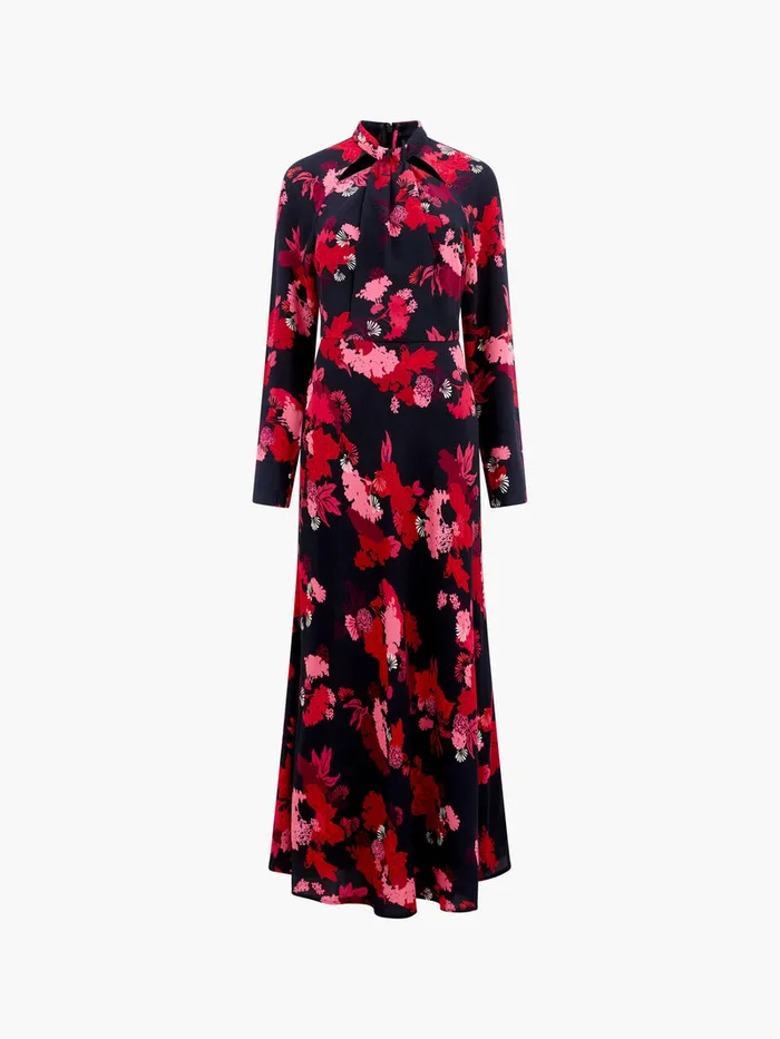 Woman Dresses French Connection Foliage Chiara Tie Knot Neck Dress Blackout Multi Woman Dresses French Connection Foliage Chiara Tie Knot Neck Dress Blackout Multi