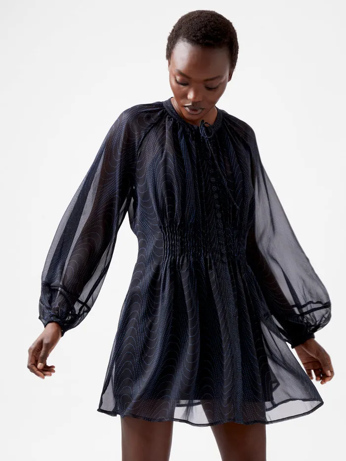 Woman Dresses French Connection Grace Artemis Long Sleeve Ruffle Mini Dress Blackoutchrome Blue Woman Dresses French Connection Grace Artemis Long Sleeve Ruffle Mini Dress Blackoutchrome Blue