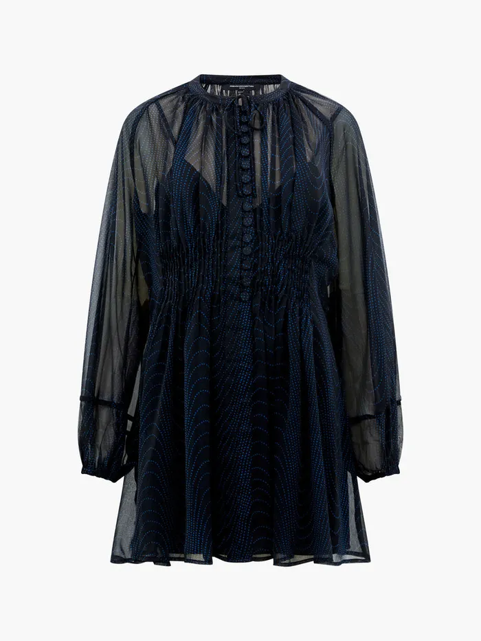 Woman Dresses French Connection Grace Artemis Long Sleeve Ruffle Mini Dress Blackoutchrome Blue Woman Dresses French Connection Grace Artemis Long Sleeve Ruffle Mini Dress Blackoutchrome Blue