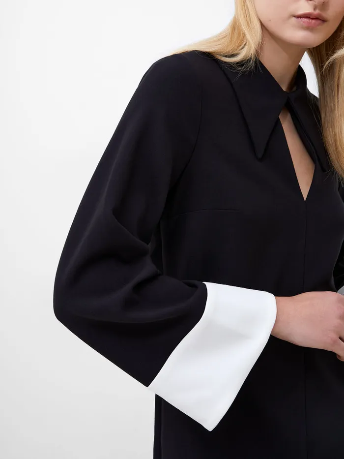 Woman Dresses French Connection Whisper Long Sleeve Folded Cuff Mini Dress Blackoutlinen White
