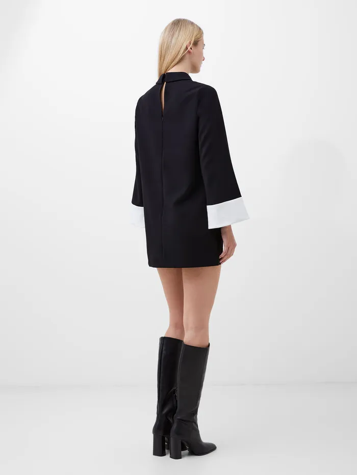 Woman Dresses French Connection Whisper Long Sleeve Folded Cuff Mini Dress Blackoutlinen White