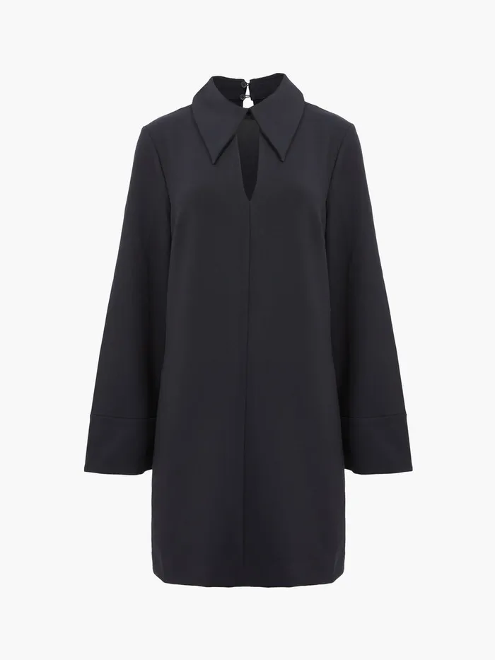 Woman Dresses French Connection Whisper Long Sleeve Folded Cuff Mini Dress Blackoutlinen White