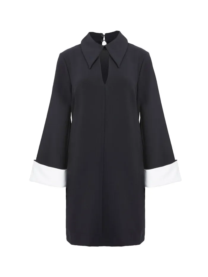 Woman Dresses French Connection Whisper Long Sleeve Folded Cuff Mini Dress Blackoutlinen White