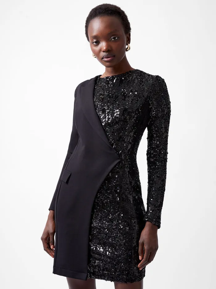 Woman Dresses French Connection Xia Ponte Sequin Jersey Blazer Mini Dress Blackout Woman Dresses French Connection Xia Ponte Sequin Jersey Blazer Mini Dress Blackout