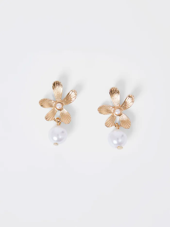 Woman Jewellery French Connection Flower Faux Pearl Drop Earrings Gold