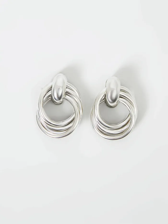 Woman Jewellery French Connection Interlocking Metal Knot Earrings Rhodium