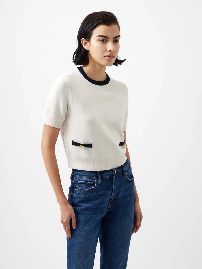 Woman Jumpers and Cardigans French Connection Babysoft Short Sleeve Top Classic Creammarine Woman Jumpers and Cardigans French Connection Babysoft Short Sleeve Top Classic Creammarine