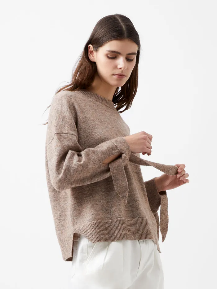 Woman Jumpers and Cardigans French Connection Kezia Recycled Tie Up Sleeve Jumper Taupe Mel Woman Jumpers and Cardigans French Connection Kezia Recycled Tie Up Sleeve Jumper Taupe Mel