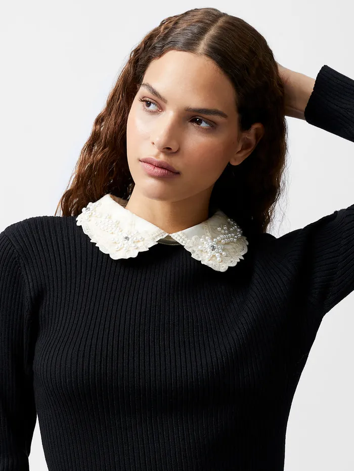 Woman Jumpers and Cardigans French Connection Krista Embellished Knit Top Blackwhite Woman Jumpers and Cardigans French Connection Krista Embellished Knit Top Blackwhite