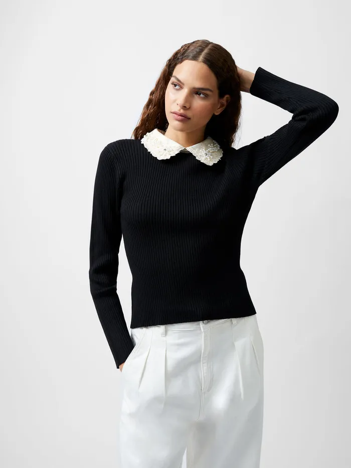 Woman Jumpers and Cardigans French Connection Krista Embellished Knit Top Blackwhite Woman Jumpers and Cardigans French Connection Krista Embellished Knit Top Blackwhite
