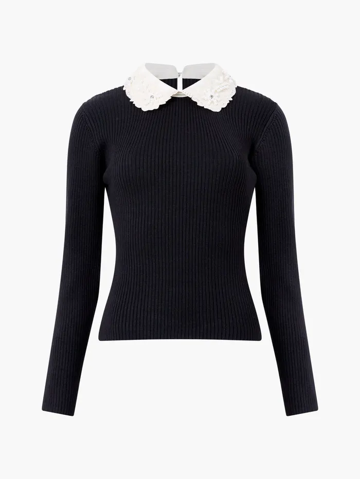 Woman Jumpers and Cardigans French Connection Krista Embellished Knit Top Blackwhite Woman Jumpers and Cardigans French Connection Krista Embellished Knit Top Blackwhite