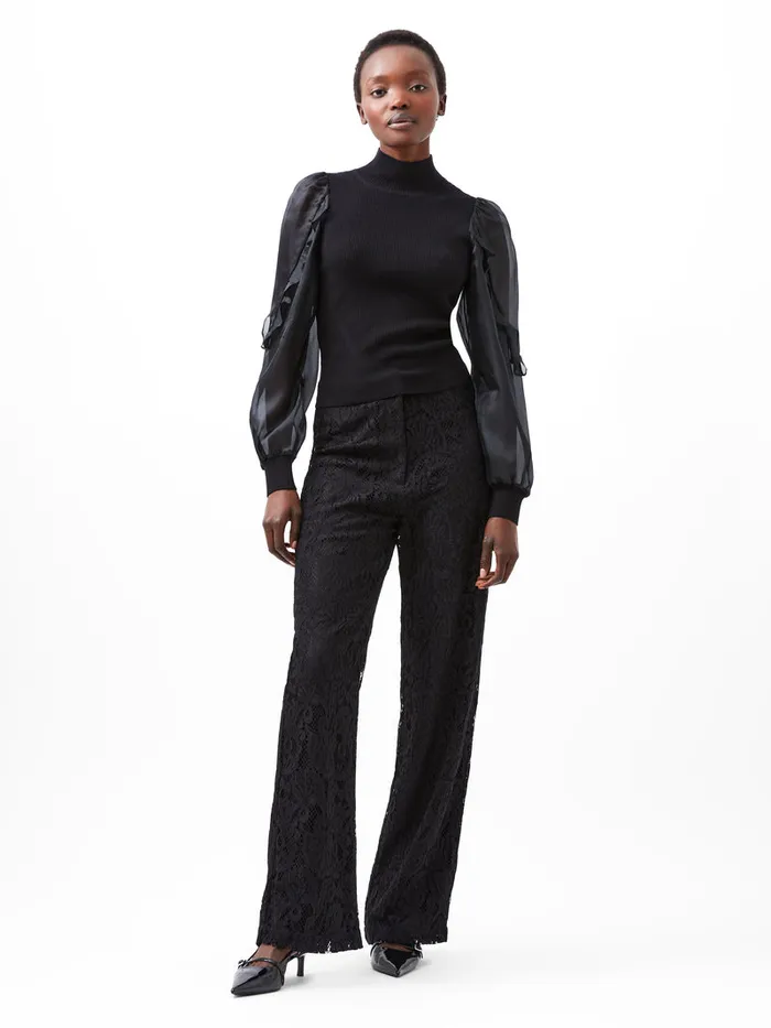 Woman Jumpers and Cardigans French Connection Krista Organza Puff Sleeve Top Blackout Woman Jumpers and Cardigans French Connection Krista Organza Puff Sleeve Top Blackout
