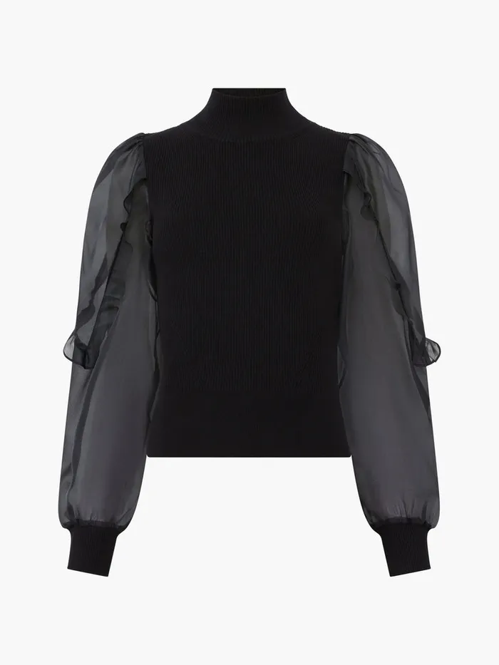 Woman Jumpers and Cardigans French Connection Krista Organza Puff Sleeve Top Blackout Woman Jumpers and Cardigans French Connection Krista Organza Puff Sleeve Top Blackout