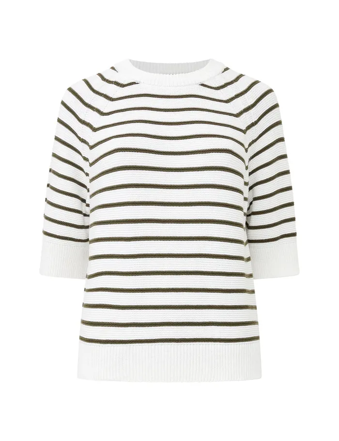 Woman Jumpers and Cardigans French Connection Lily Mozart Stripe Short Sleeve Jumper Su Whiteolive Night