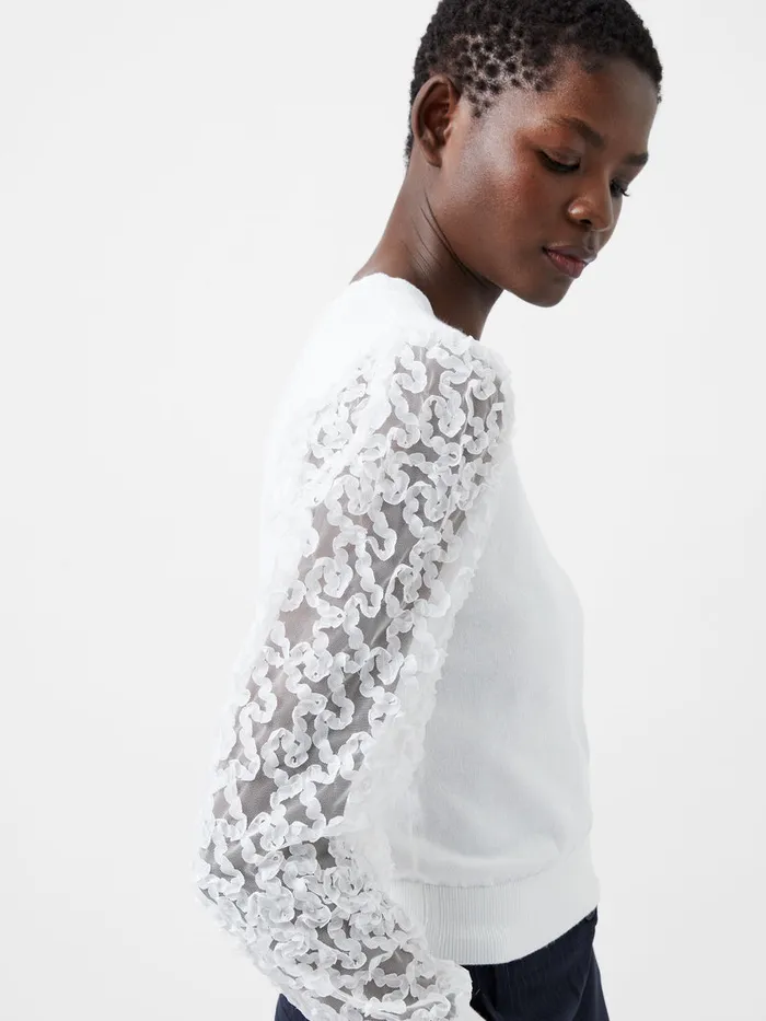 Woman Jumpers and Cardigans French Connection Luvy Embroidered Mesh Sleeve Jumper Winter White Woman Jumpers and Cardigans French Connection Luvy Embroidered Mesh Sleeve Jumper Winter White