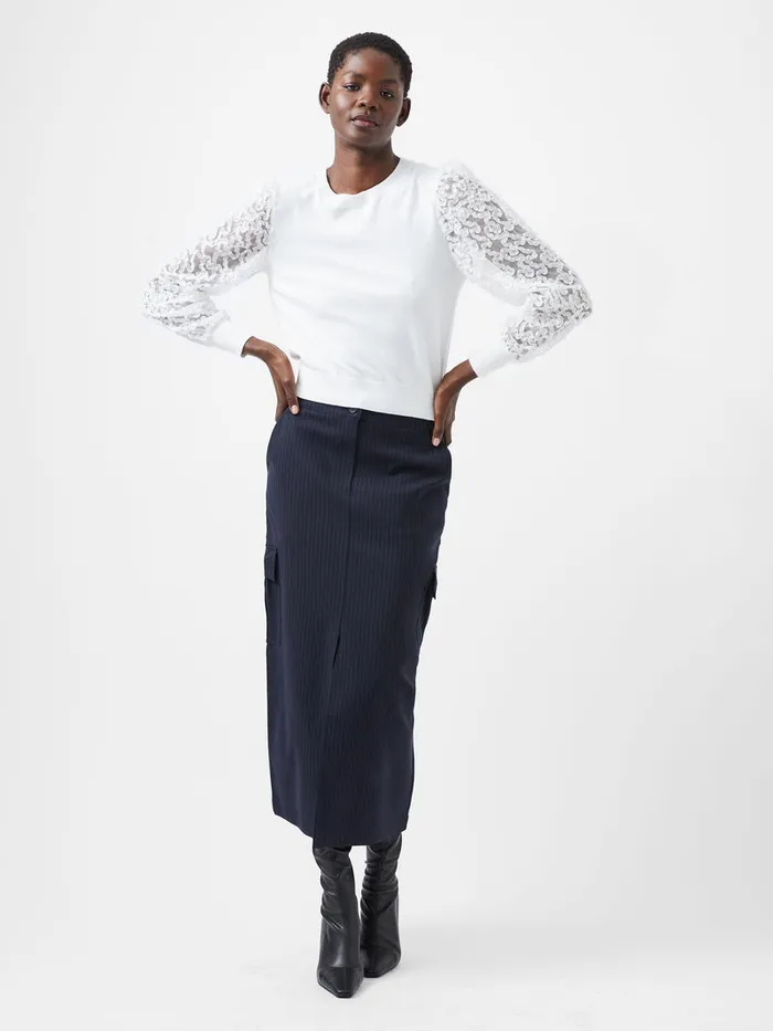 Woman Jumpers and Cardigans French Connection Luvy Embroidered Mesh Sleeve Jumper Winter White Woman Jumpers and Cardigans French Connection Luvy Embroidered Mesh Sleeve Jumper Winter White
