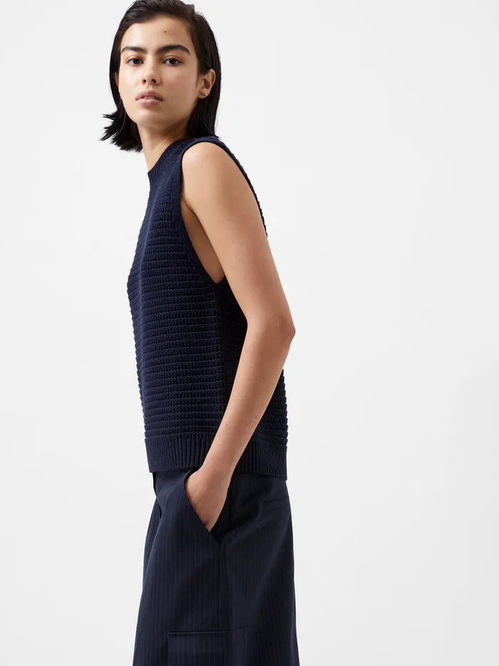 Woman Jumpers and Cardigans French Connection Manda Open Knit Vest Marine Woman Jumpers and Cardigans French Connection Manda Open Knit Vest Marine