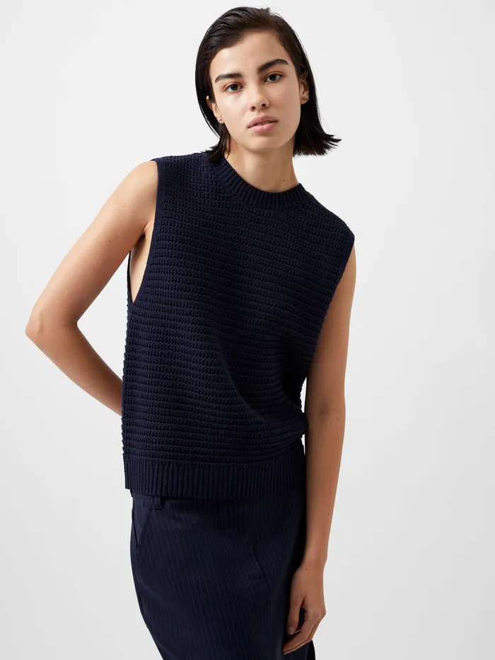 Woman Jumpers and Cardigans French Connection Manda Open Knit Vest Marine Woman Jumpers and Cardigans French Connection Manda Open Knit Vest Marine