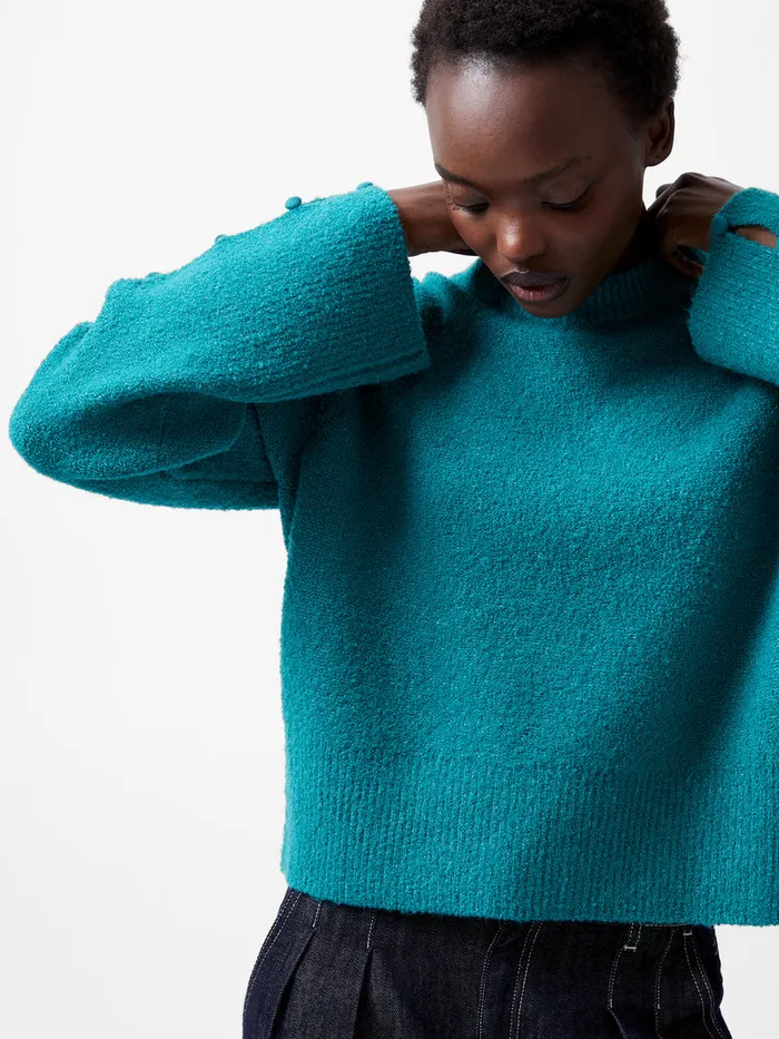 Woman Jumpers and Cardigans French Connection Melissa Boucle Button Detail Sleeve Jumper Dark Teal Woman Jumpers and Cardigans French Connection Melissa Boucle Button Detail Sleeve Jumper Dark Teal