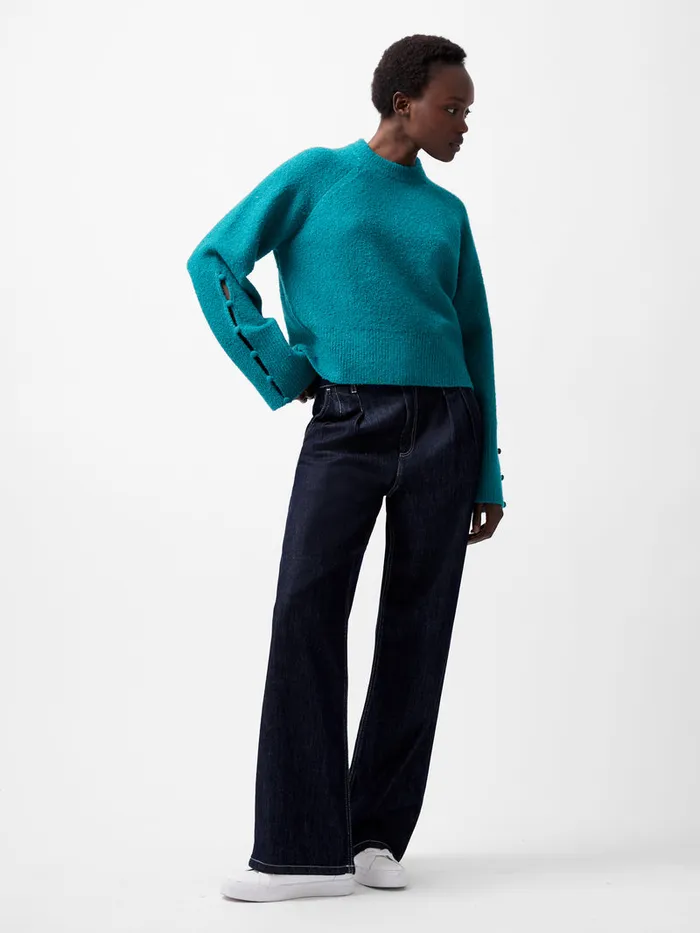 Woman Jumpers and Cardigans French Connection Melissa Boucle Button Detail Sleeve Jumper Dark Teal Woman Jumpers and Cardigans French Connection Melissa Boucle Button Detail Sleeve Jumper Dark Teal