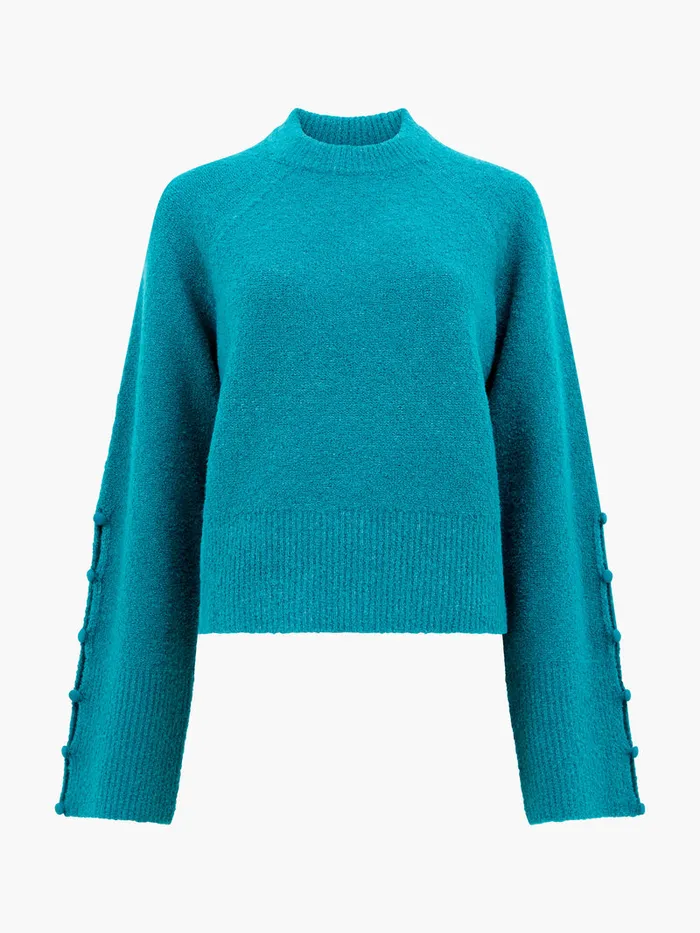 Woman Jumpers and Cardigans French Connection Melissa Boucle Button Detail Sleeve Jumper Dark Teal Woman Jumpers and Cardigans French Connection Melissa Boucle Button Detail Sleeve Jumper Dark Teal