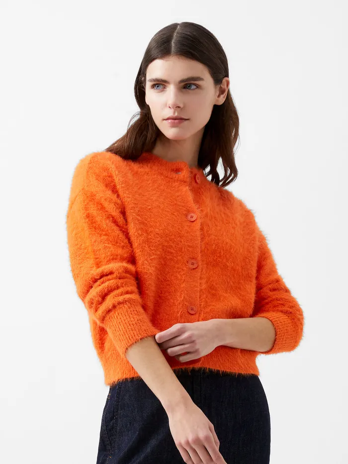Woman Jumpers and Cardigans French Connection Molly Feather Long Sleeve Cardigan Coral Rose Woman Jumpers and Cardigans French Connection Molly Feather Long Sleeve Cardigan Coral Rose
