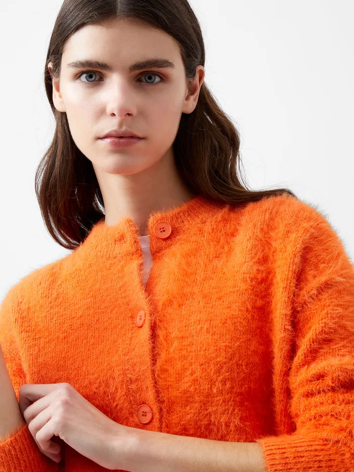 Woman Jumpers and Cardigans French Connection Molly Feather Long Sleeve Cardigan Coral Rose Woman Jumpers and Cardigans French Connection Molly Feather Long Sleeve Cardigan Coral Rose