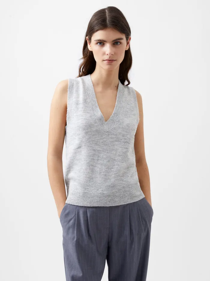 Woman Jumpers and Cardigans French Connection Morena Recycled Vest Dove Grey Mel Woman Jumpers and Cardigans French Connection Morena Recycled Vest Dove Grey Mel