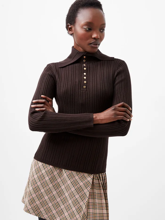Woman Jumpers and Cardigans French Connection Nia Mari Long Sleeve Top Chocolate Ganache Woman Jumpers and Cardigans French Connection Nia Mari Long Sleeve Top Chocolate Ganache