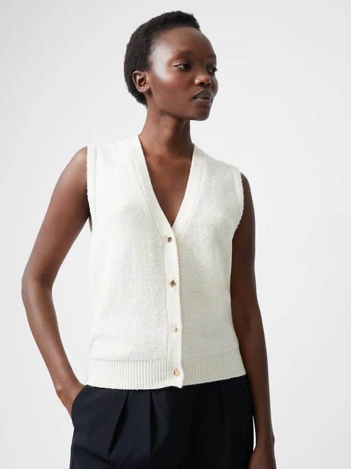 Woman Jumpers and Cardigans French Connection Vhari Recycled Button Down Vest Porcelain Cream Woman Jumpers and Cardigans French Connection Vhari Recycled Button Down Vest Porcelain Cream