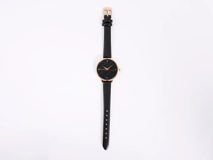 WomanMan Jewellery French Connection Black Leather Strap Watch With Black Glitter Dial Black WomanMan Jewellery French Connection Black Leather Strap Watch With Black Glitter Dial Black