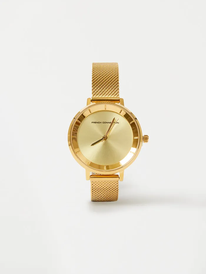 WomanMan Jewellery French Connection Gold Tone Mesh Bracelet Watch With Champagne Dial Gold WomanMan Jewellery French Connection Gold Tone Mesh Bracelet Watch With Champagne Dial Gold