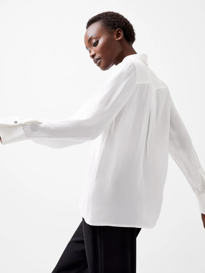 Woman Shirts French Connection Chiara Drape Satin Contrast Long Sleeve Shirt Linen Whiteblackout