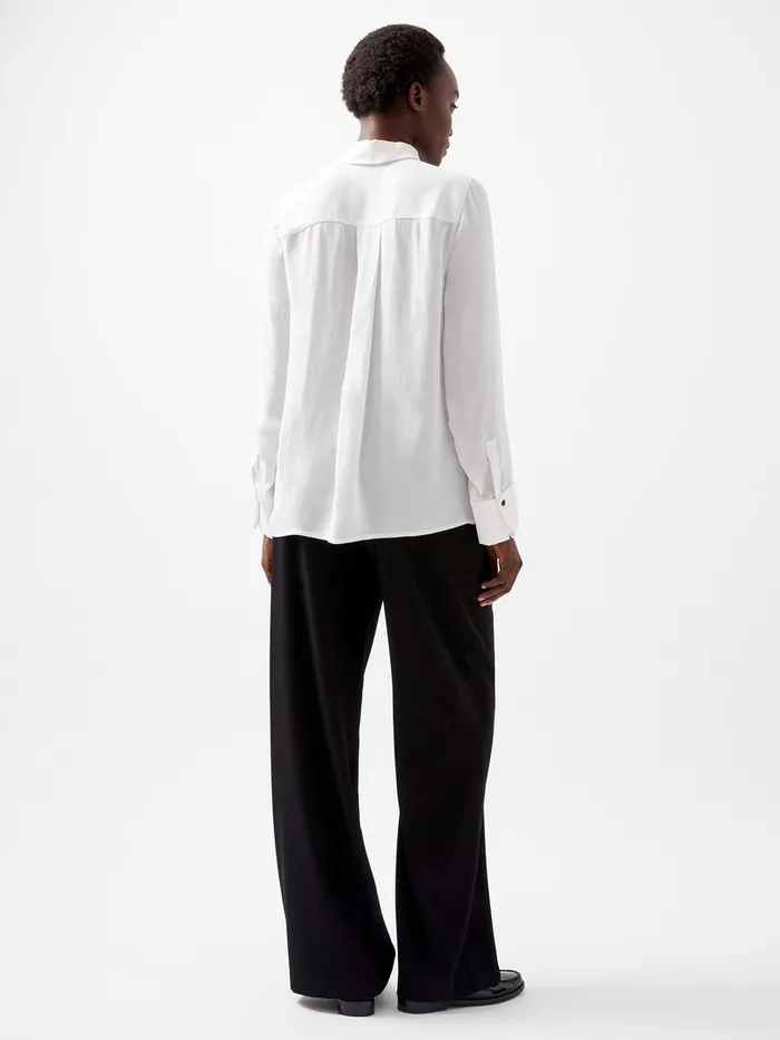 Woman Shirts French Connection Chiara Drape Satin Contrast Long Sleeve Shirt Linen Whiteblackout