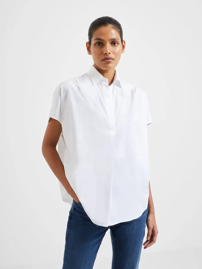 Woman Shirts French Connection Rhodes Poplin Sleeveless Popover Shirt Linen White