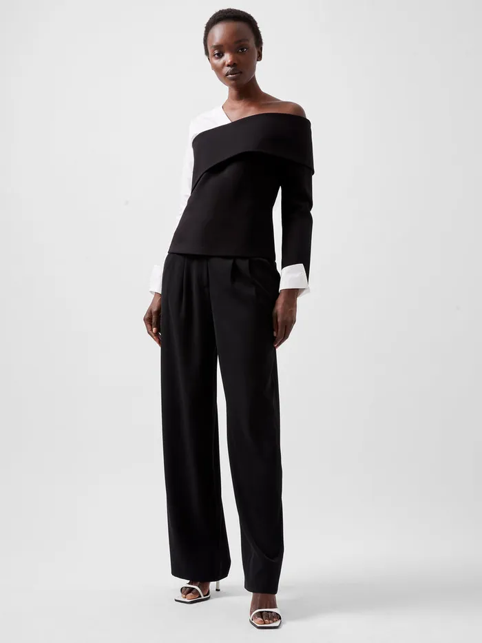 Woman Shirts French Connection Xia Ponte Poplin Mix Long Sleeve Top Blackout Woman Shirts French Connection Xia Ponte Poplin Mix Long Sleeve Top Blackout