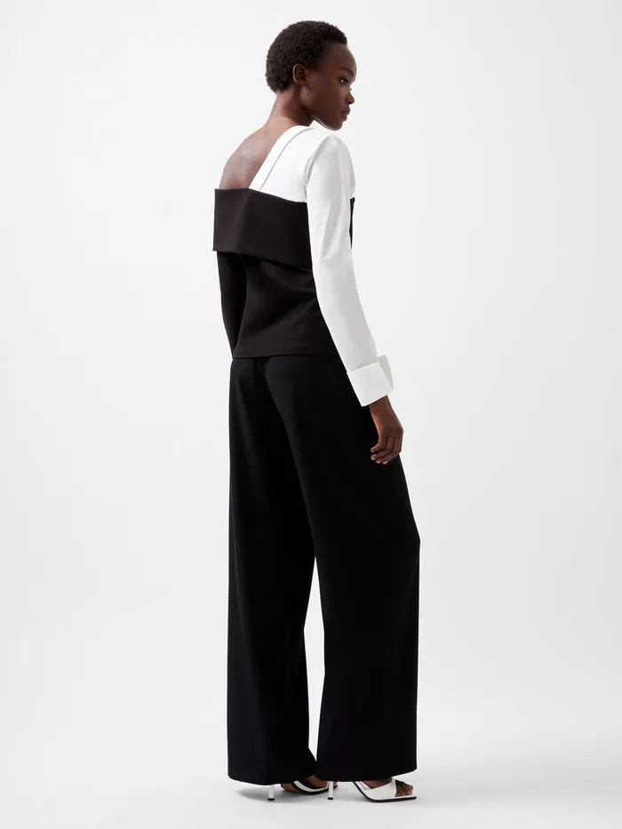 Woman Shirts French Connection Xia Ponte Poplin Mix Long Sleeve Top Blackout Woman Shirts French Connection Xia Ponte Poplin Mix Long Sleeve Top Blackout