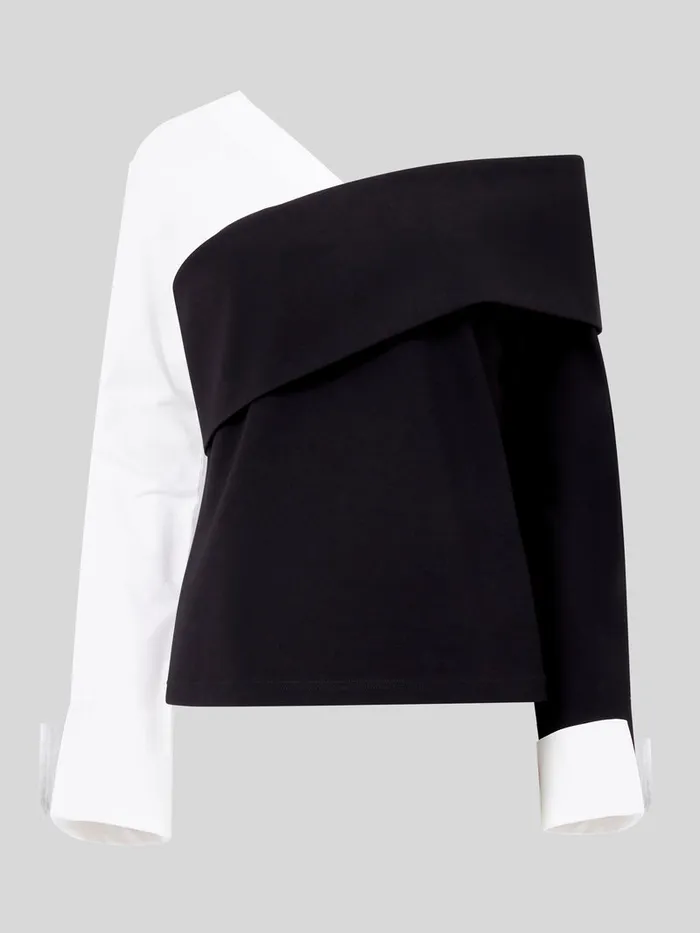 Woman Shirts French Connection Xia Ponte Poplin Mix Long Sleeve Top Blackout Woman Shirts French Connection Xia Ponte Poplin Mix Long Sleeve Top Blackout
