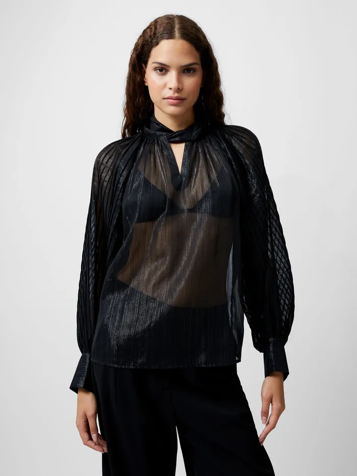 Woman Tops French Connection Beth Lurex Keyhole Top Blackout