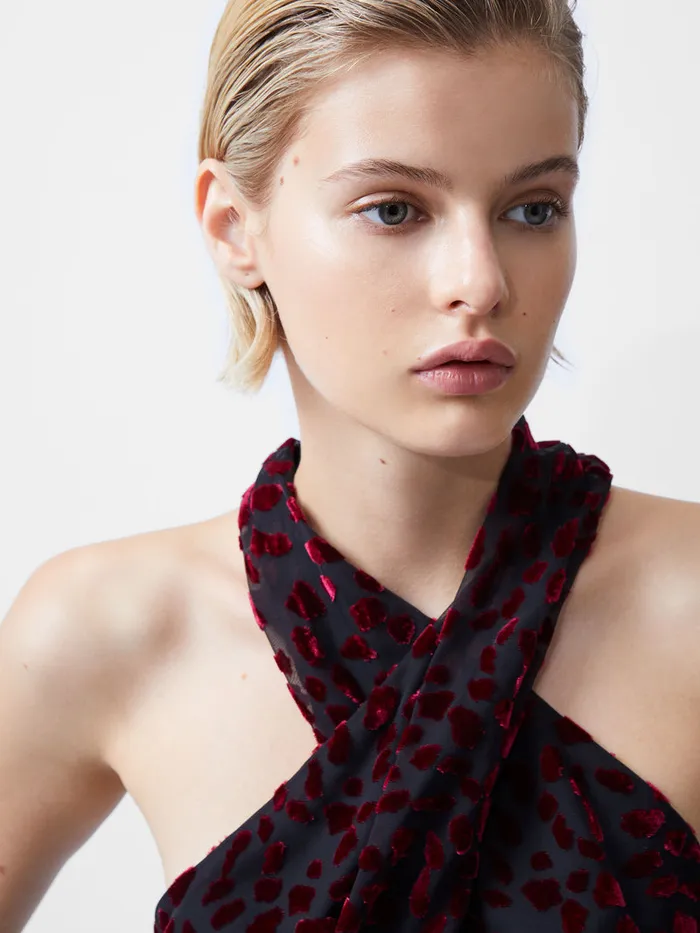Woman Tops French Connection Cadie Devore Halterneck Top Blackout Baked Cherr Woman Tops French Connection Cadie Devore Halterneck Top Blackout Baked Cherr