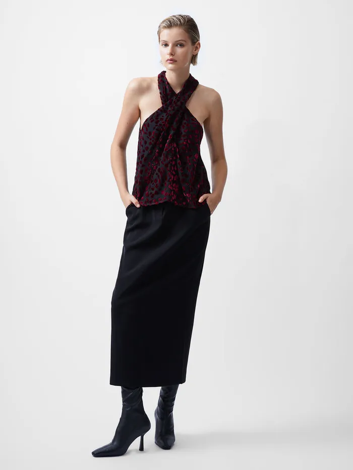 Woman Tops French Connection Cadie Devore Halterneck Top Blackout Baked Cherr Woman Tops French Connection Cadie Devore Halterneck Top Blackout Baked Cherr
