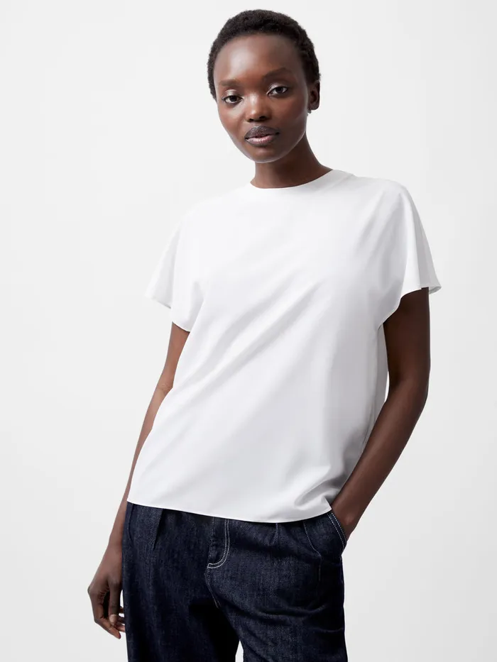 Woman Tops French Connection Caprina Recycled Crepe Crew Neck Top Winter White Woman Tops French Connection Caprina Recycled Crepe Crew Neck Top Winter White