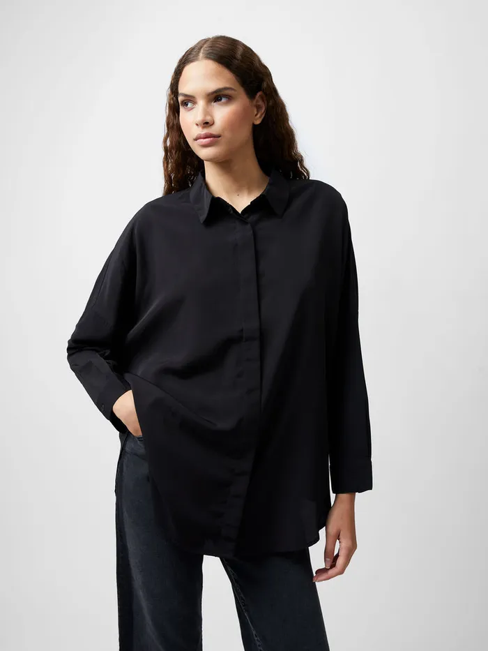 Woman Tops French Connection Caprina Recycled Crepe Long Sleeve Button Shirt Black Woman Tops French Connection Caprina Recycled Crepe Long Sleeve Button Shirt Black
