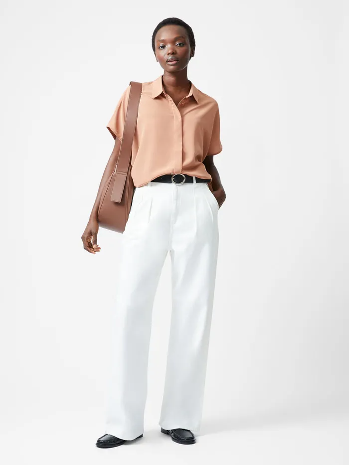 Woman Tops French Connection Caprina Recycled Crepe Short Sleeve Button Shirt Mocha Mousse Woman Tops French Connection Caprina Recycled Crepe Short Sleeve Button Shirt Mocha Mousse