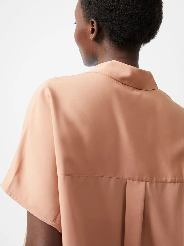 Woman Tops French Connection Caprina Recycled Crepe Short Sleeve Button Shirt Mocha Mousse Woman Tops French Connection Caprina Recycled Crepe Short Sleeve Button Shirt Mocha Mousse